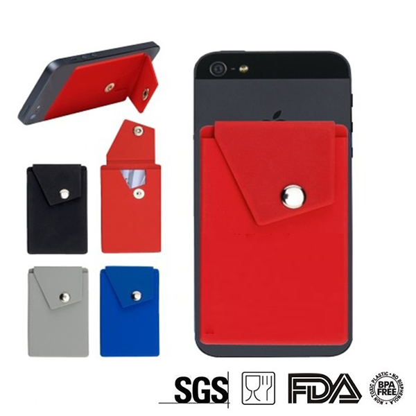 CPA004 Adhesive Silicone Phone Wallet w/ Snap Closure 